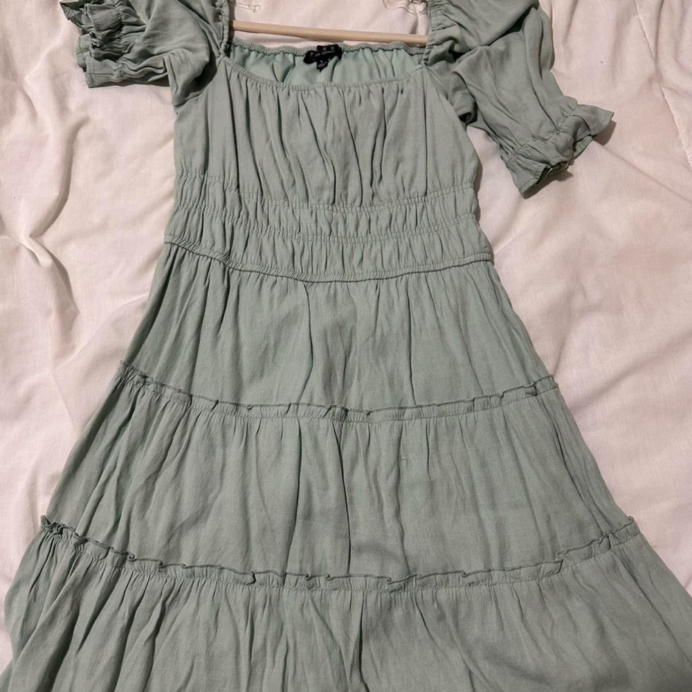 Trixxi Green Smocked Tiered Sundress with Puff Sleeves